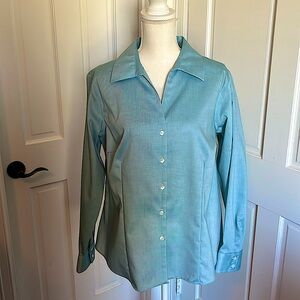 Teal button down shirt